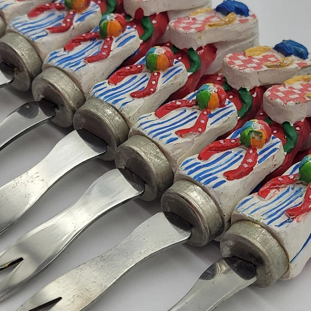 Appetizer Forks Novelty Flip Flop Seashell Summer Colorful Cocktail Set Of 8